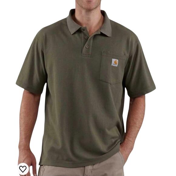 CARHARTT Polo Shirt Men L Olive Gren Original Fit Pocket Comfy Workwear Outdoor - Picture 1 of 9